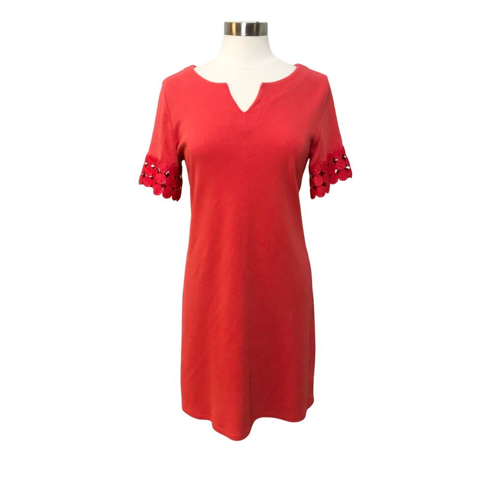Talbots Ladies Medium Red Cotton T-Shirt Dress Circle Cut Out Sleeves Women’s
